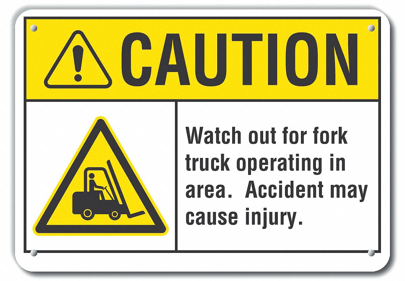 Reflective  Lift Truck Traffic Caution Sign: Aluminum, Mounting Holes Sign Mounting, Engineer Grade