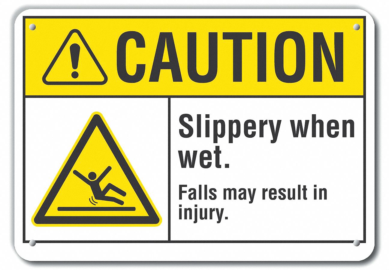 Reflective  Slippery Floor Caution Sign: Aluminum, Mounting Holes Sign Mounting, Engineer Grade