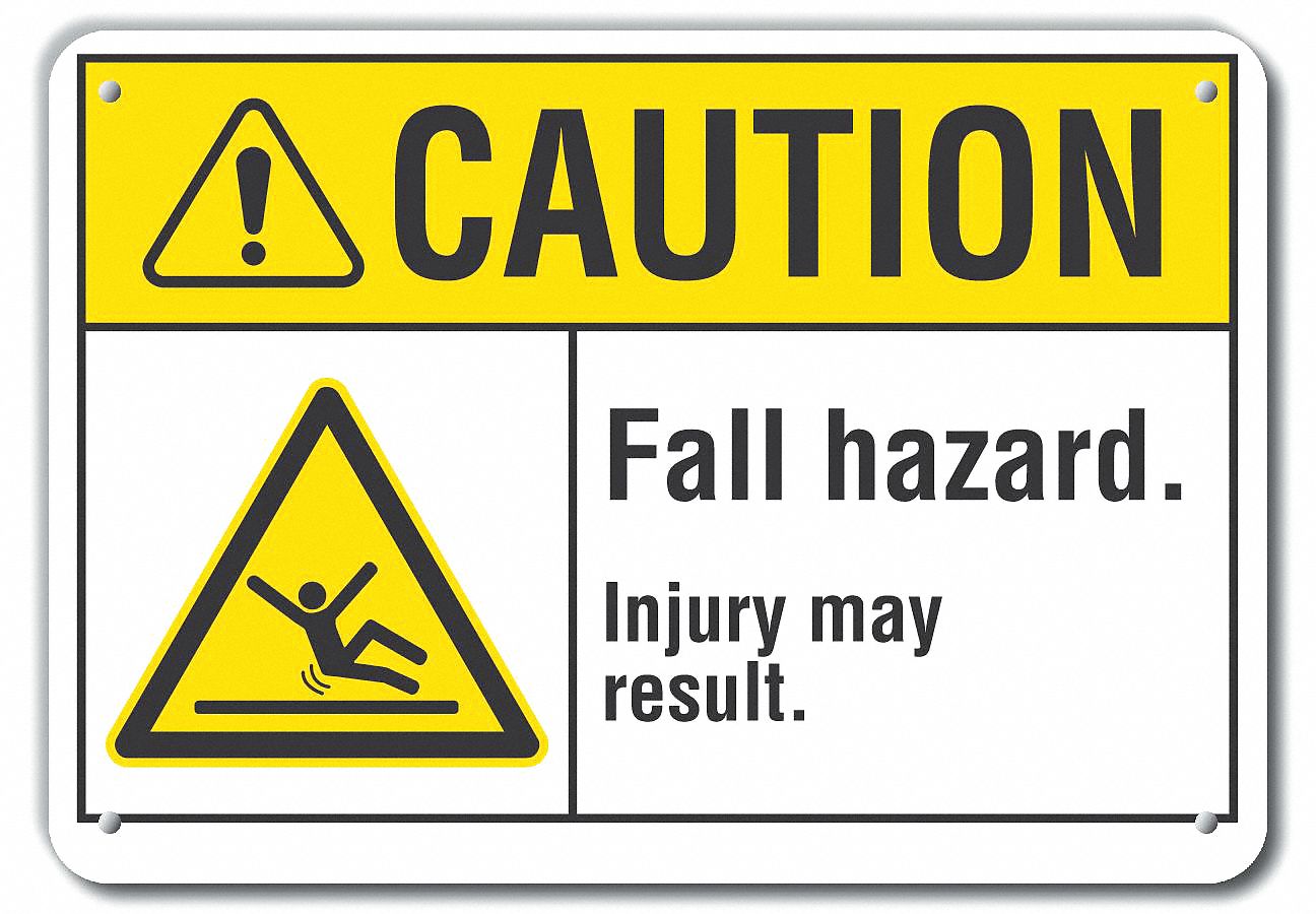 Reflective  Fall Hazard Caution Sign: Aluminum, Mounting Holes Sign Mounting, Engineer Grade