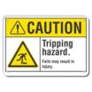 Caution: Tripping Hazard. Falls May Result In Injury. Signs