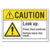 Caution: Look Up. Power Lines Overhead. Serious Injury May Result. Signs