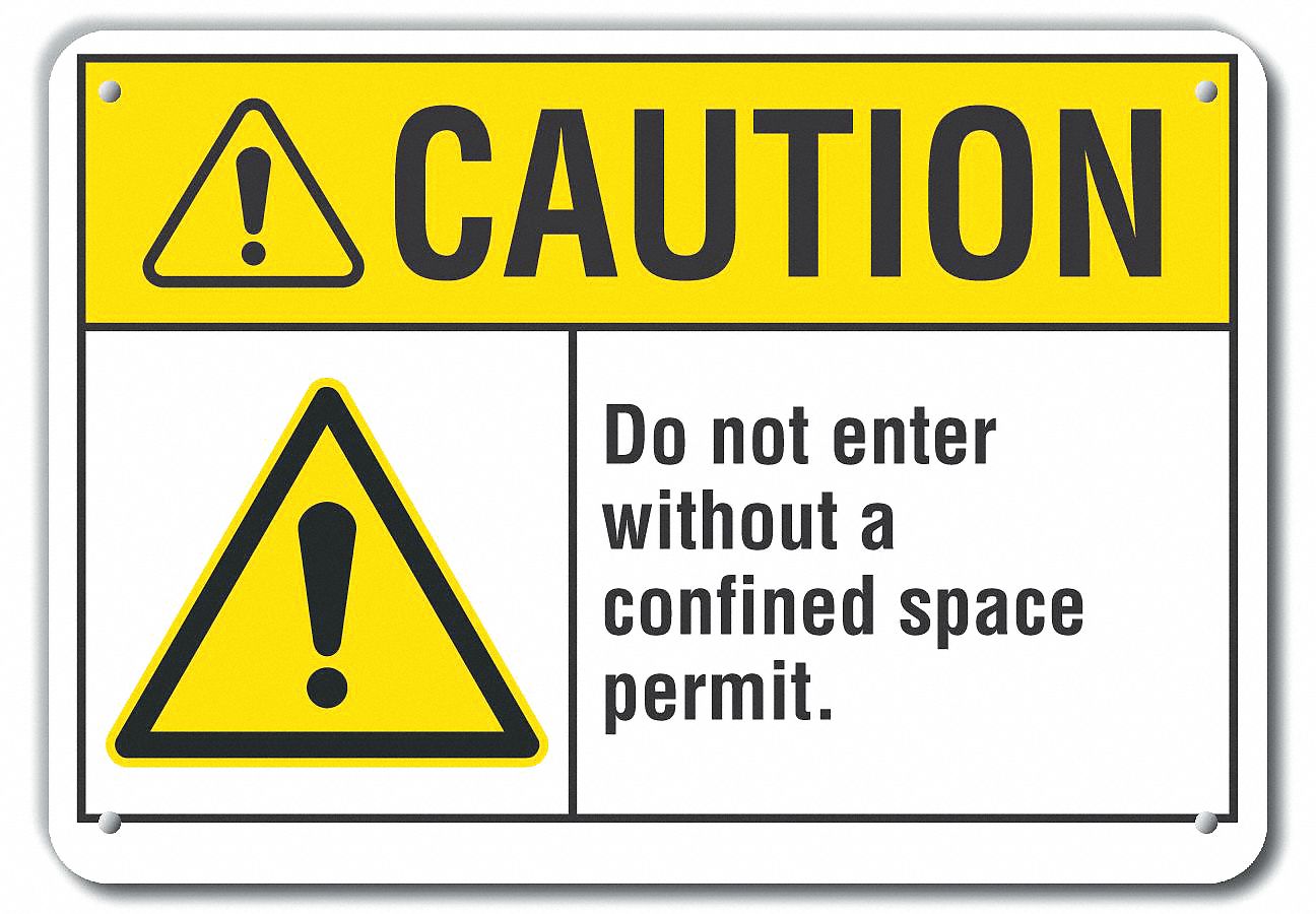 Reflective  Confined Space Caution Sign: Aluminum, Mounting Holes Sign Mounting, Engineer Grade
