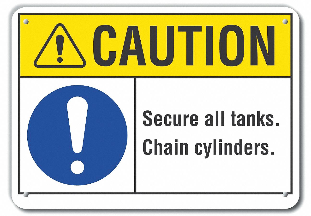 Reflective  Cylinder Handling Caution Sign: Aluminum, Mounting Holes Sign Mounting, Engineer Grade