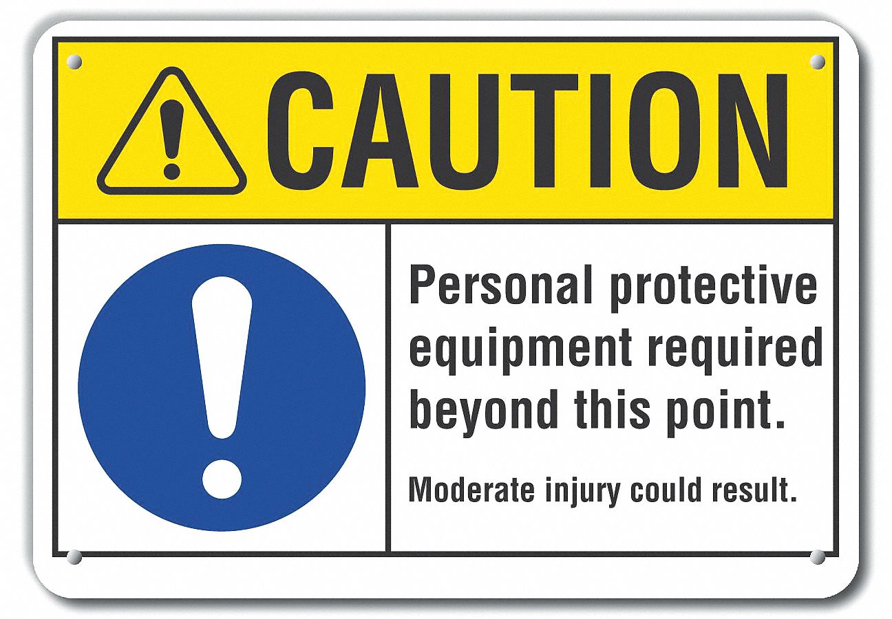 Reflective  Ppe  Caution Sign: Aluminum, Mounting Holes Sign Mounting, Engineer Grade, 0.04 in Thick