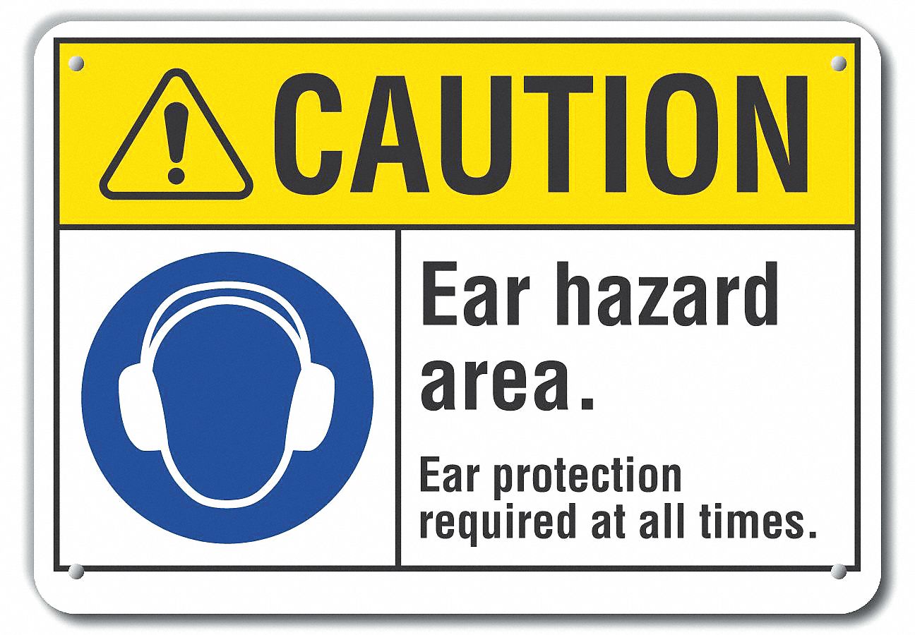 Reflective  Hearing  Caution Sign: Aluminum, Mounting Holes Sign Mounting, Engineer Grade, Caution
