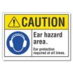 Caution: Ear Hazard Area. Ear Protection Required At All Times. Signs