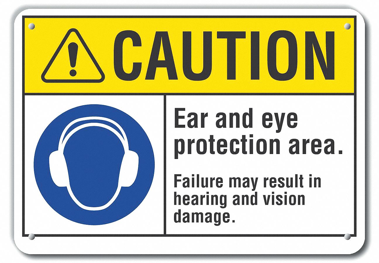 Reflective  Eye & Ear  Caution Sign: Aluminum, Mounting Holes Sign Mounting, Engineer Grade, Caution