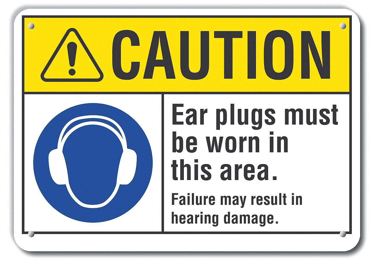Reflective  Hearing  Caution Sign: Aluminum, Mounting Holes Sign Mounting, Engineer Grade, Caution