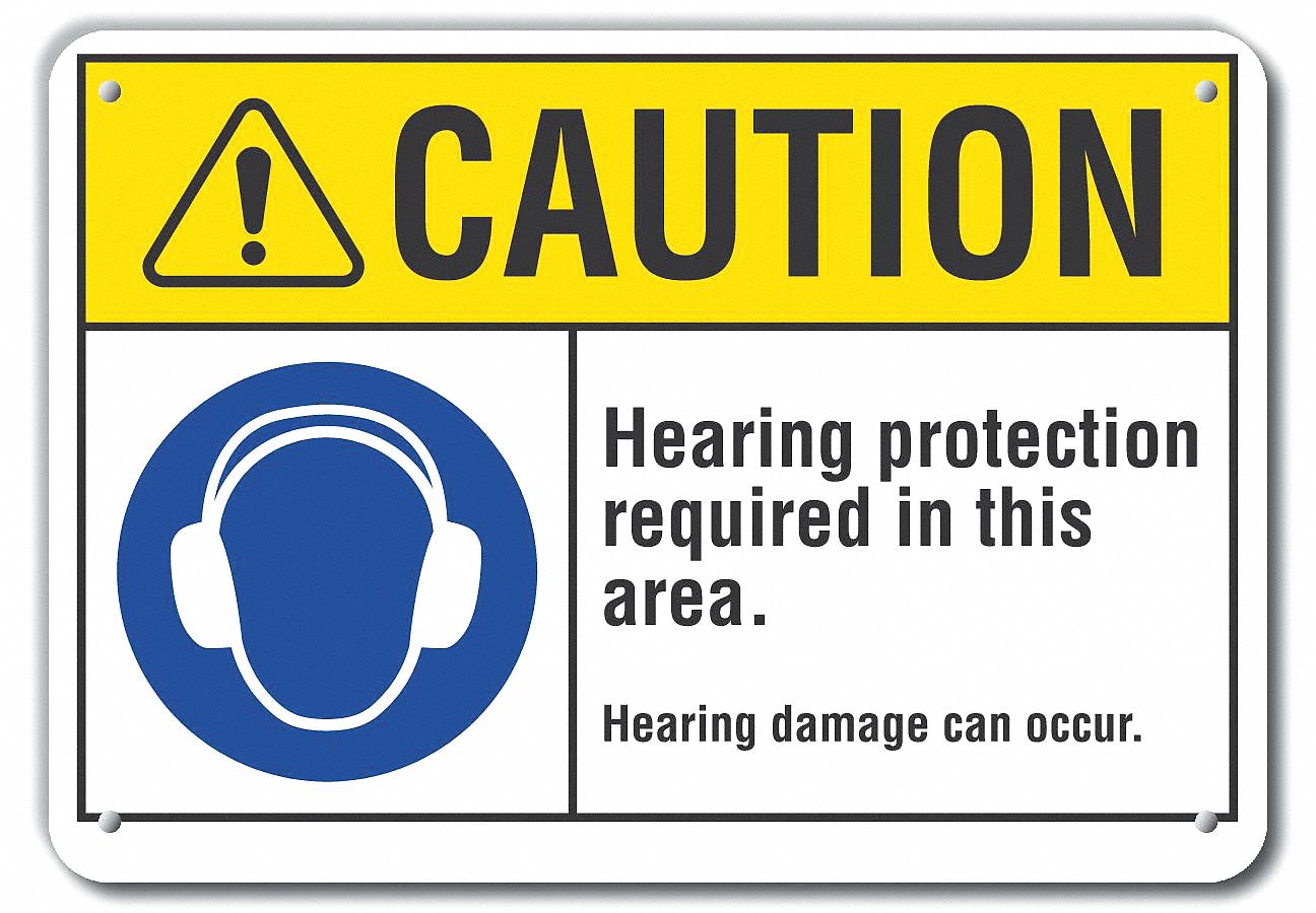 Reflective  Hearing  Caution Sign: Aluminum, Mounting Holes Sign Mounting, Engineer Grade, Caution