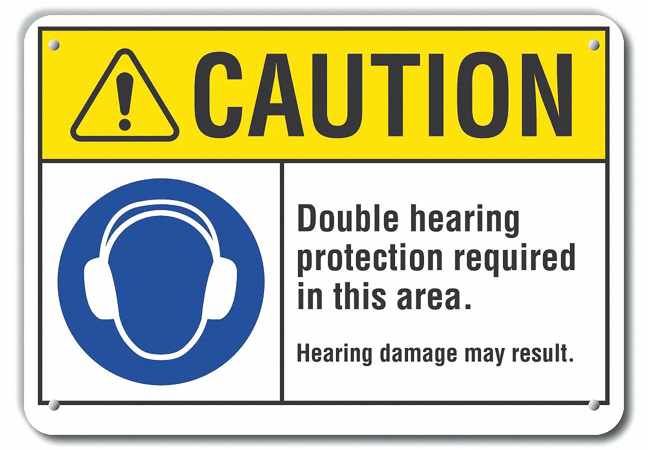 Reflective  Hearing  Caution Sign: Aluminum, Mounting Holes Sign Mounting, Engineer Grade, Caution