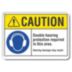 Caution: Double Hearing Protection Required In This Area. Hearing Damage May Result. Signs