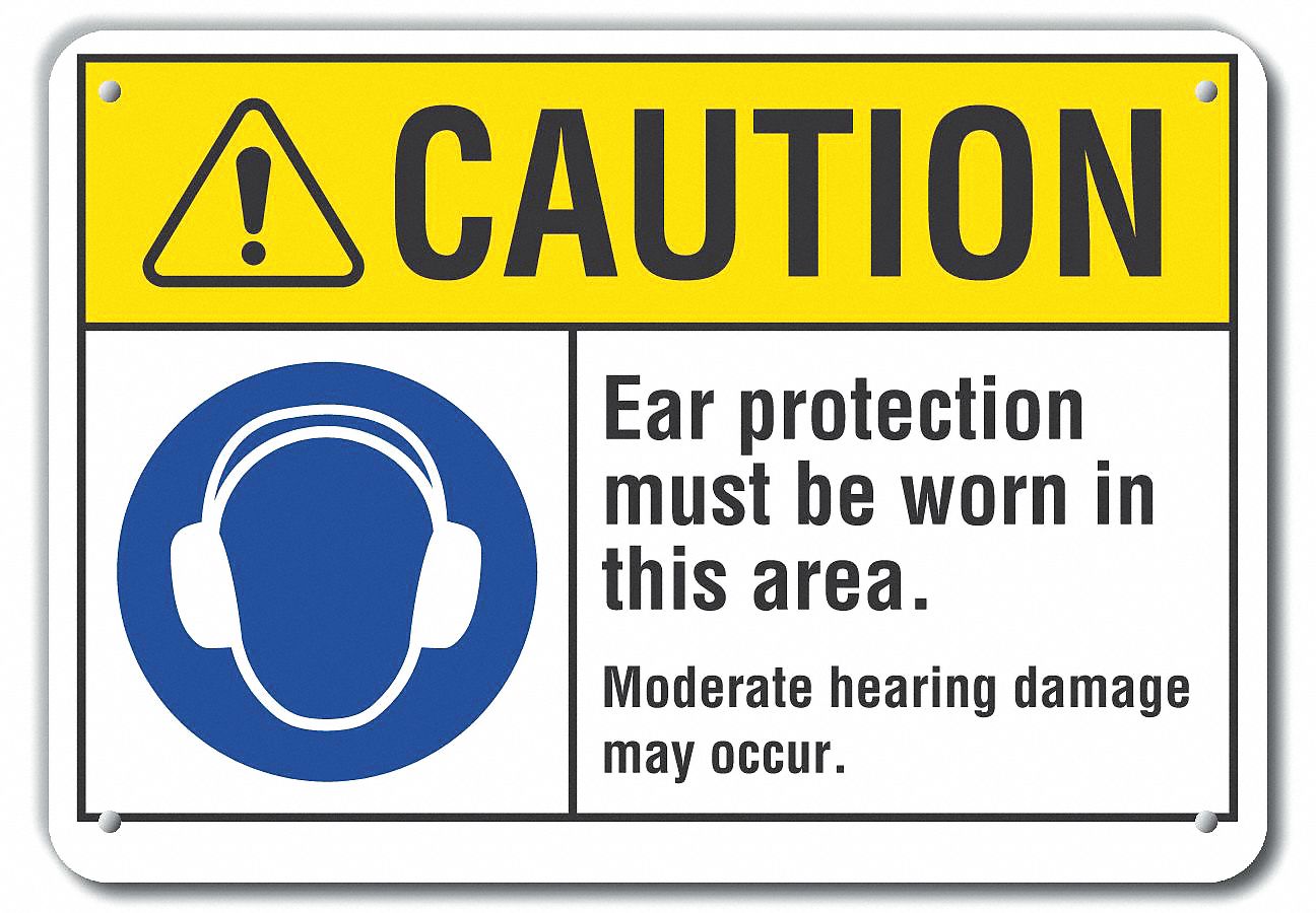 Reflective  Hearing  Caution Sign: Aluminum, Mounting Holes Sign Mounting, Engineer Grade, Caution