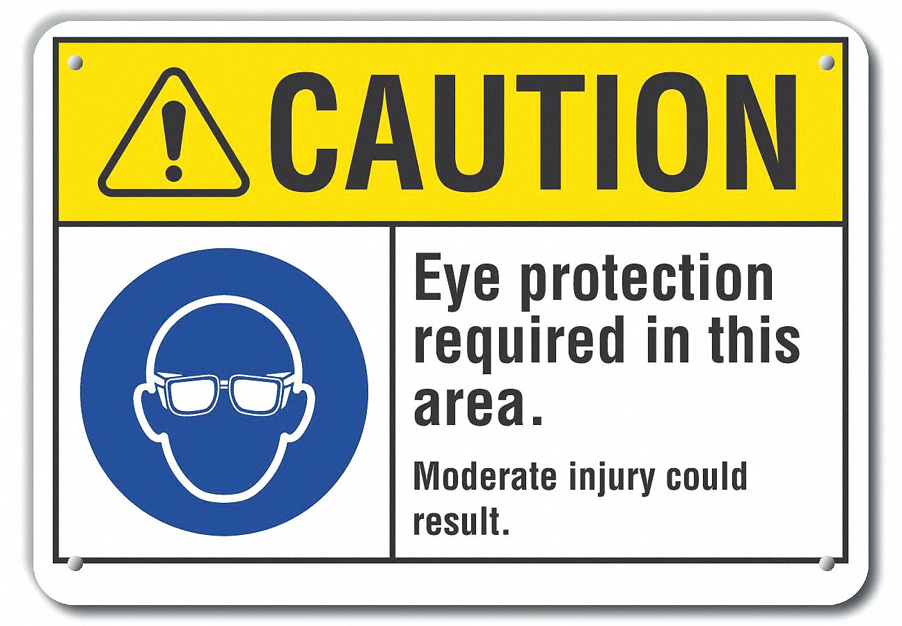 Reflective  Eye  Caution Sign: Aluminum, Mounting Holes Sign Mounting, Engineer Grade, 0.04 in Thick