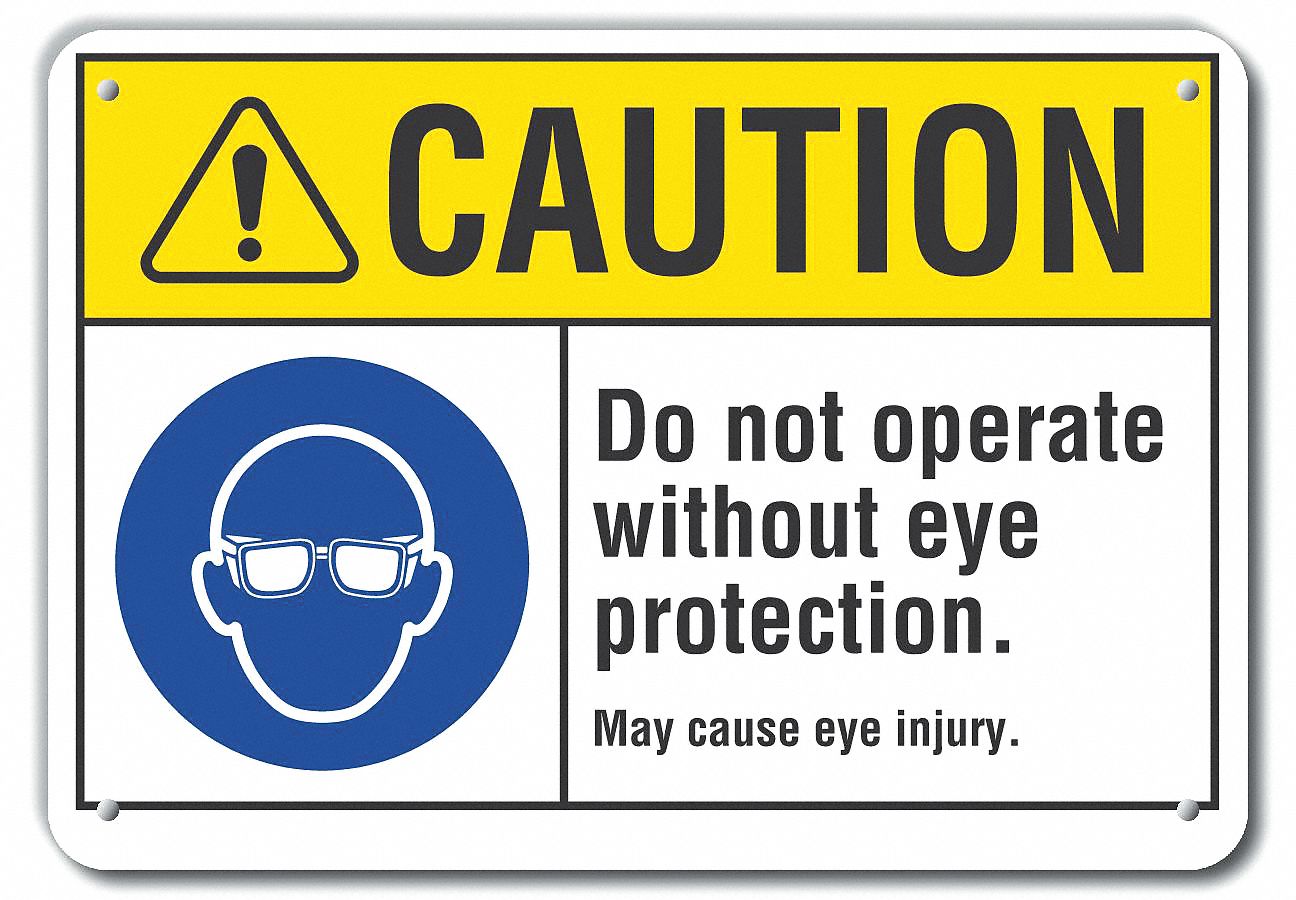 Reflective  Eye  Caution Sign: Aluminum, Mounting Holes Sign Mounting, Engineer Grade, 0.04 in Thick