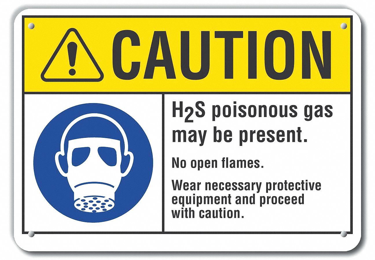 Reflective  H(2)S Poisonous Gas Caution Sign: Aluminum, Mounting Holes Sign Mounting, Engineer Grade