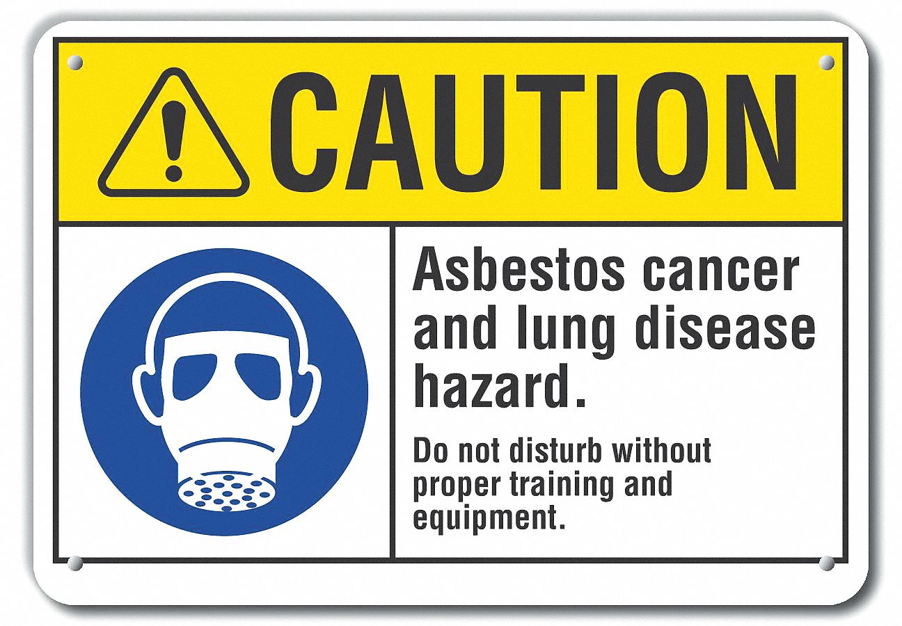 Reflective  Asbestos  Caution Sign: Aluminum, Mounting Holes Sign Mounting, Engineer Grade