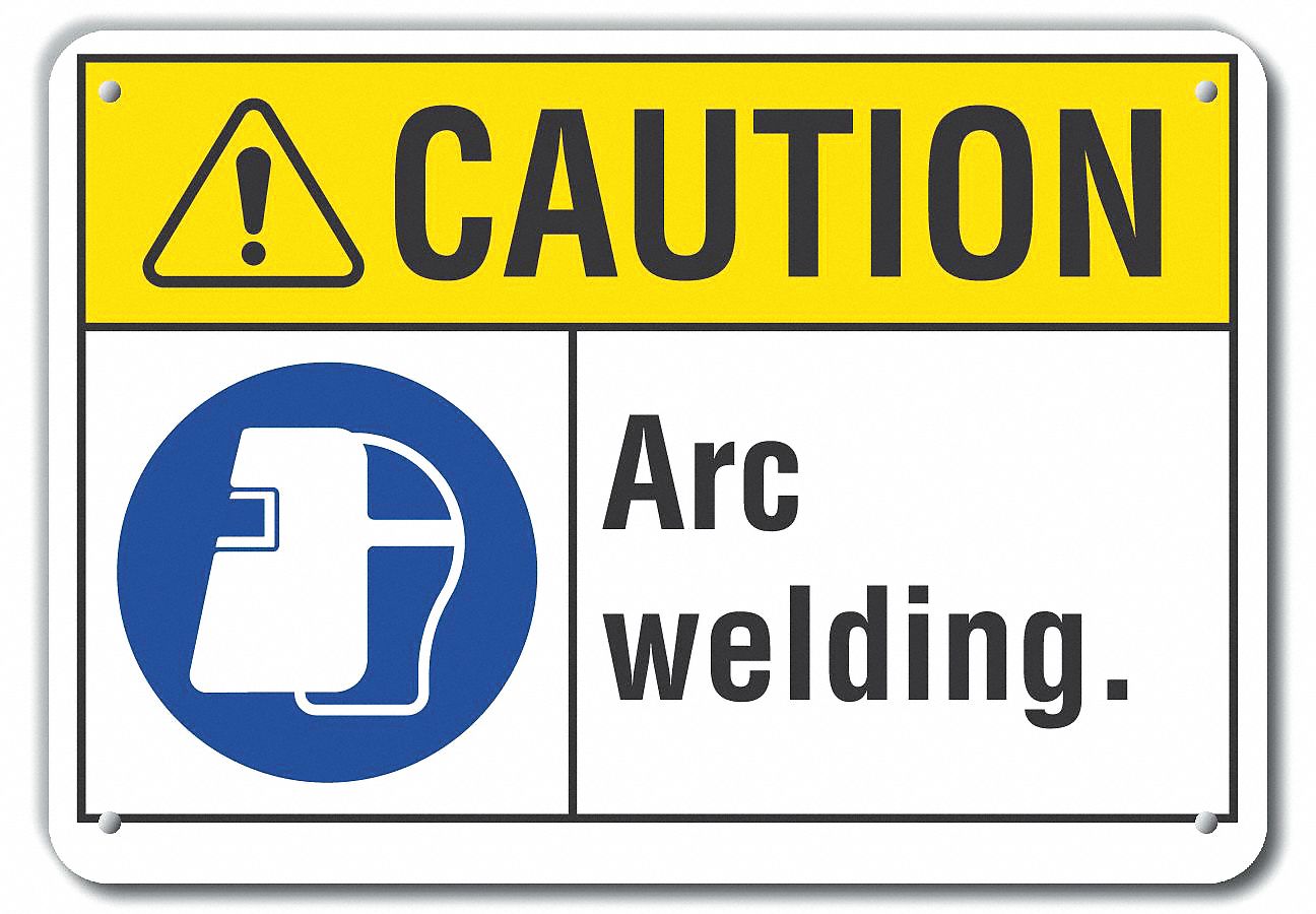 Reflective  Welding Caution Sign: Aluminum, Mounting Holes Sign Mounting, Engineer Grade, Caution