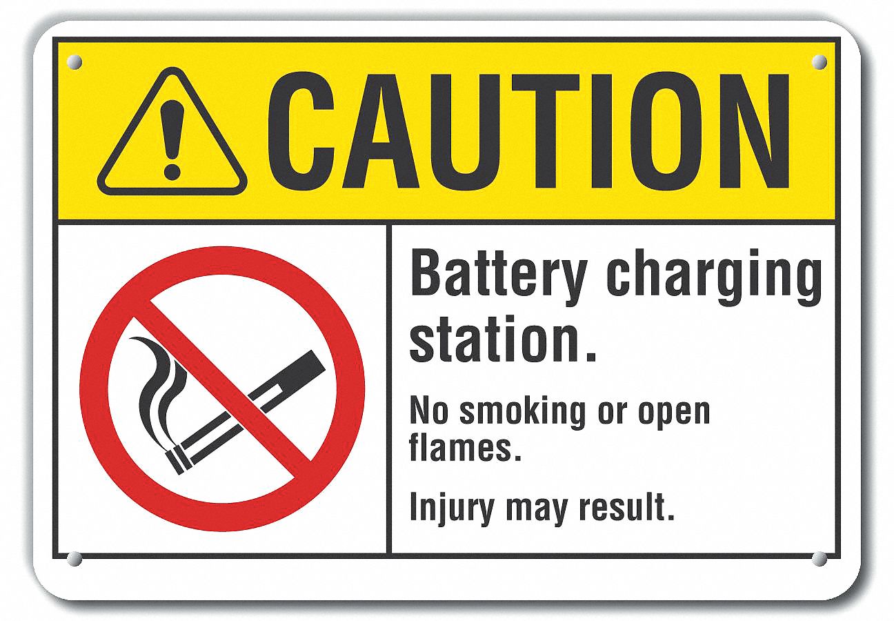 Reflective  Battery Charging Caution Sign: Aluminum, Mounting Holes Sign Mounting, Engineer Grade