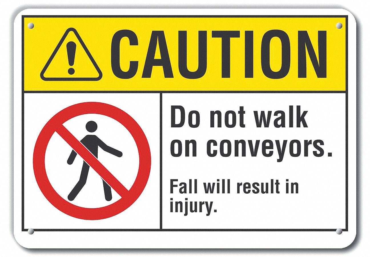 Reflective  Conveyor Safety Caution Sign: Aluminum, Mounting Holes Sign Mounting, Engineer Grade