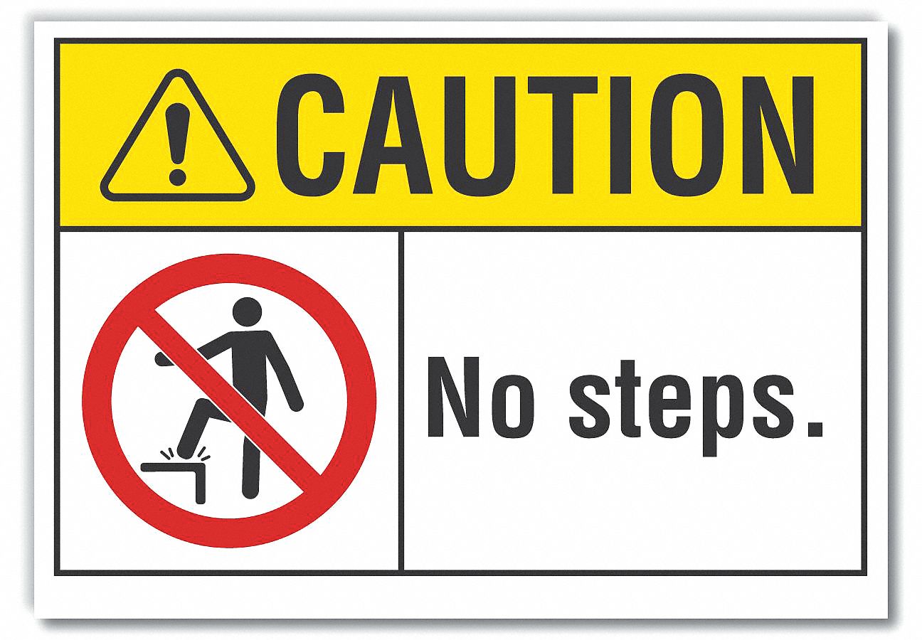 STEPS CAUTION REFLECTIVE LABEL, REFLECTIVE SHEETING, ADHESIVE MOUNT, ENGINEER GRADE, WALL, 3.5X5IN