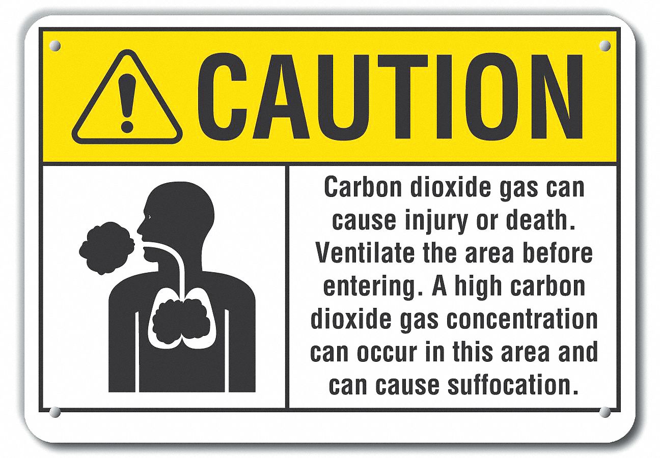 Reflective  Carbon Dioxide  Caution Sign: Aluminum, Mounting Holes Sign Mounting, Engineer Grade