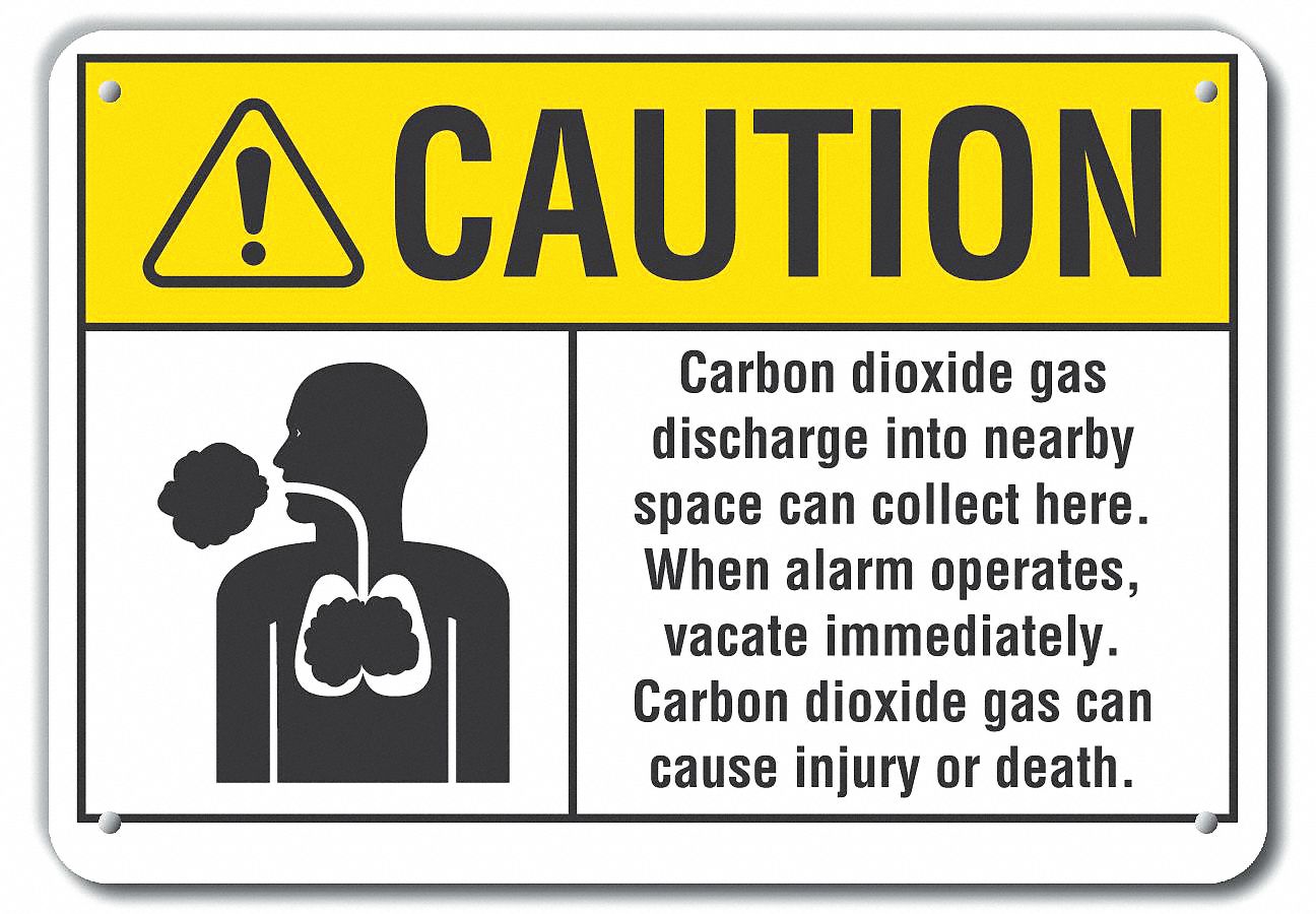 Reflective  Carbon Dioxide  Caution Sign: Aluminum, Mounting Holes Sign Mounting, Engineer Grade