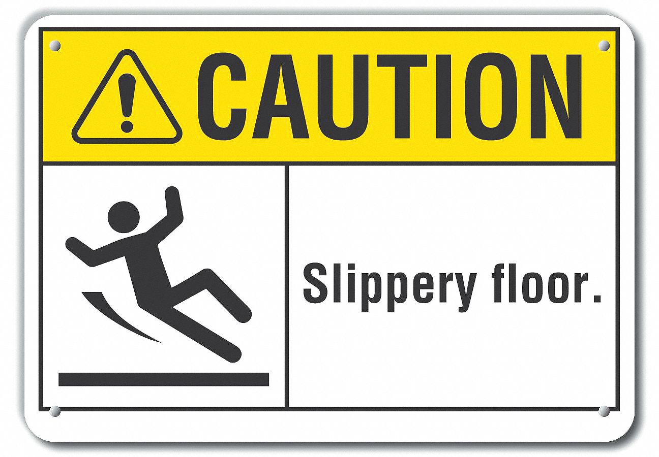 Reflective  Slippery Floor Caution Sign: Aluminum, Mounting Holes Sign Mounting, Engineer Grade