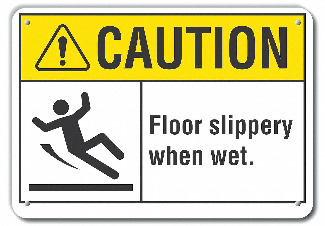 Reflective  Slippery Floor Caution Sign: Aluminum, Mounting Holes Sign Mounting, Engineer Grade