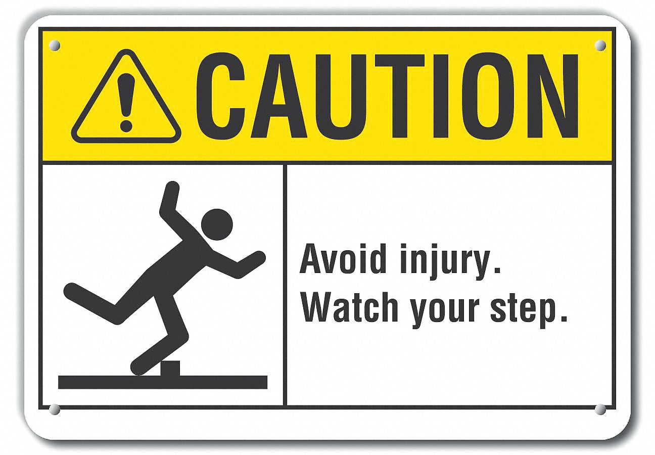 Reflective  Steps Caution Sign: Aluminum, Mounting Holes Sign Mounting, Engineer Grade, Caution