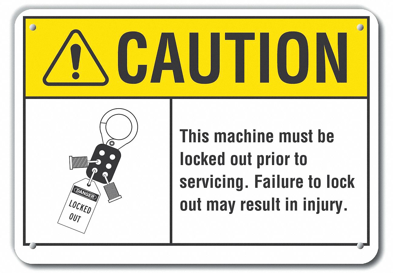 Reflective  Lockout Tagout Caution Sign: Aluminum, Mounting Holes Sign Mounting, Engineer Grade