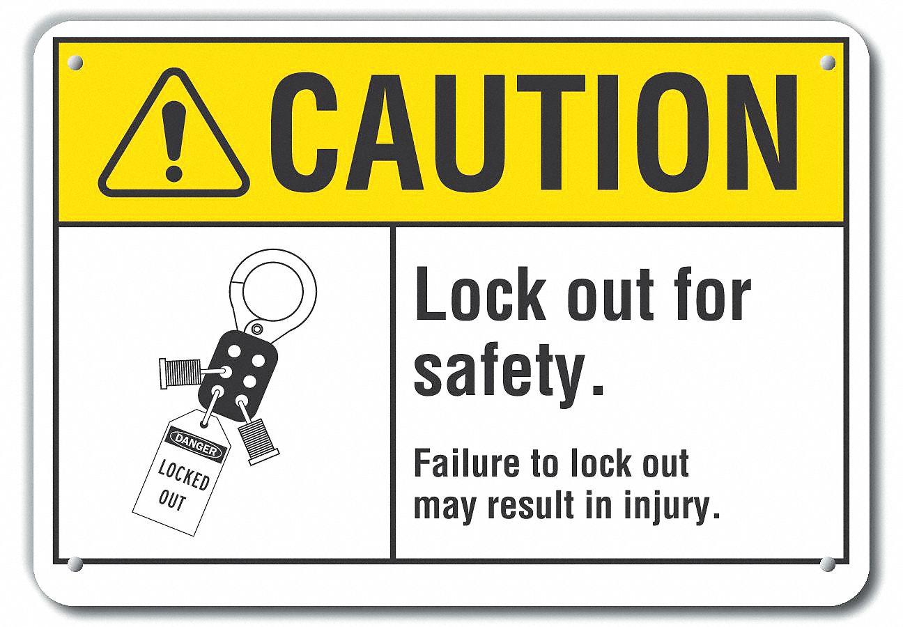 Reflective  Lockout Tagout Caution Sign: Aluminum, Mounting Holes Sign Mounting, Engineer Grade
