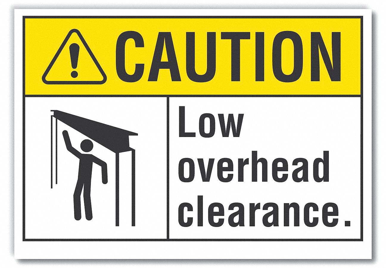 LOW CLEARANCE CAUTION REFLECTIVE LABEL, REFLECTIVE SHEETING, ADHESIVE MOUNT, ENGINEER GRADE, 3.5X5 IN