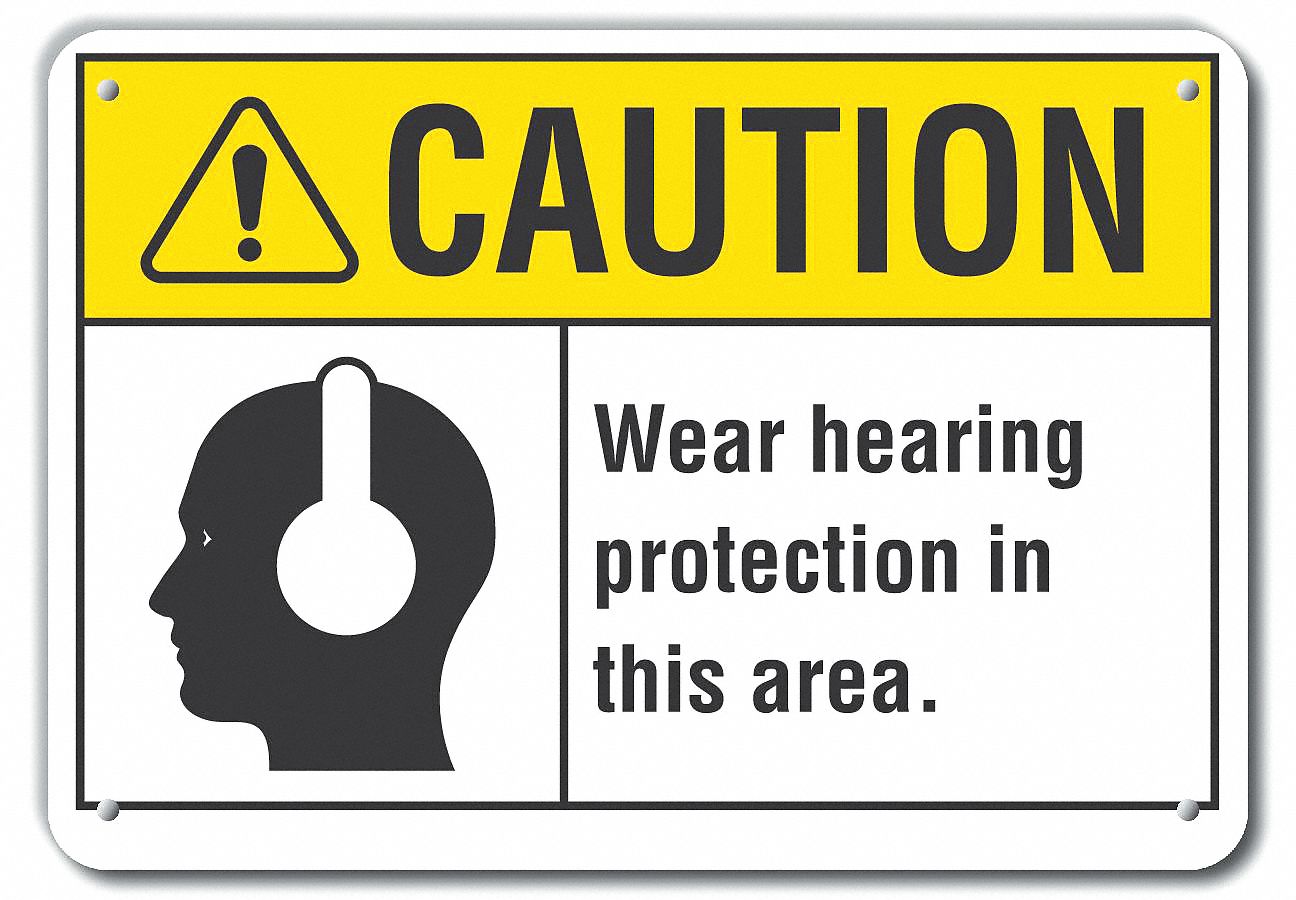 Reflective  Hearing  Caution Sign: Aluminum, Mounting Holes Sign Mounting, Engineer Grade, Caution