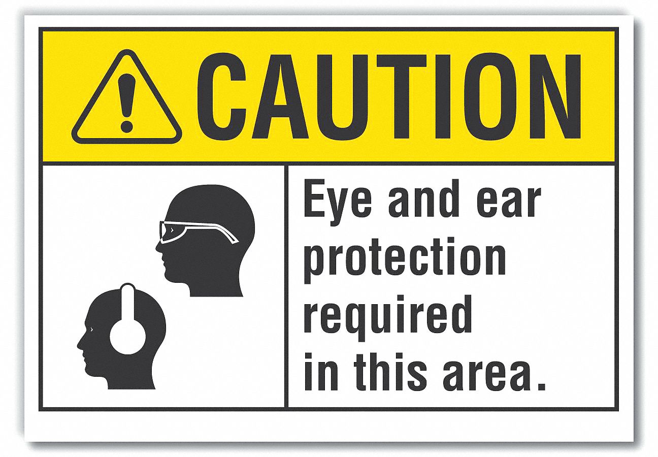  Eye & Ear  Caution Reflective Label: Reflective Sheeting, Adhesive Sign Mounting, Engineer Grade