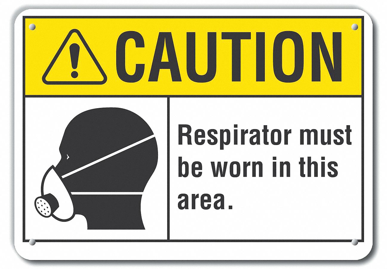 Reflective  Respirator Required Caution Sign: Aluminum, Mounting Holes Sign Mounting, Engineer Grade