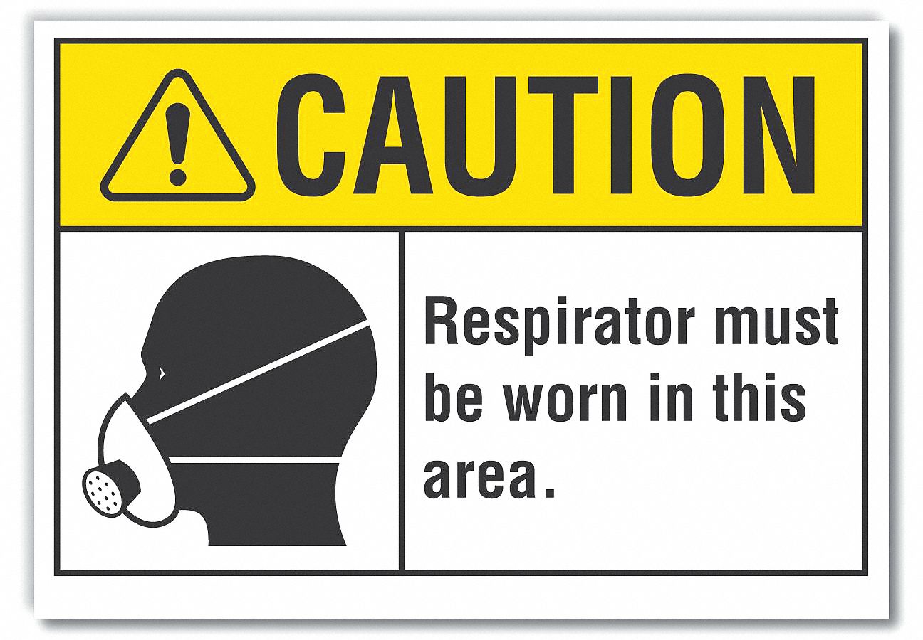  Respirator Required Caution Reflective Label: Reflective Sheeting, Adhesive Sign Mounting, Caution