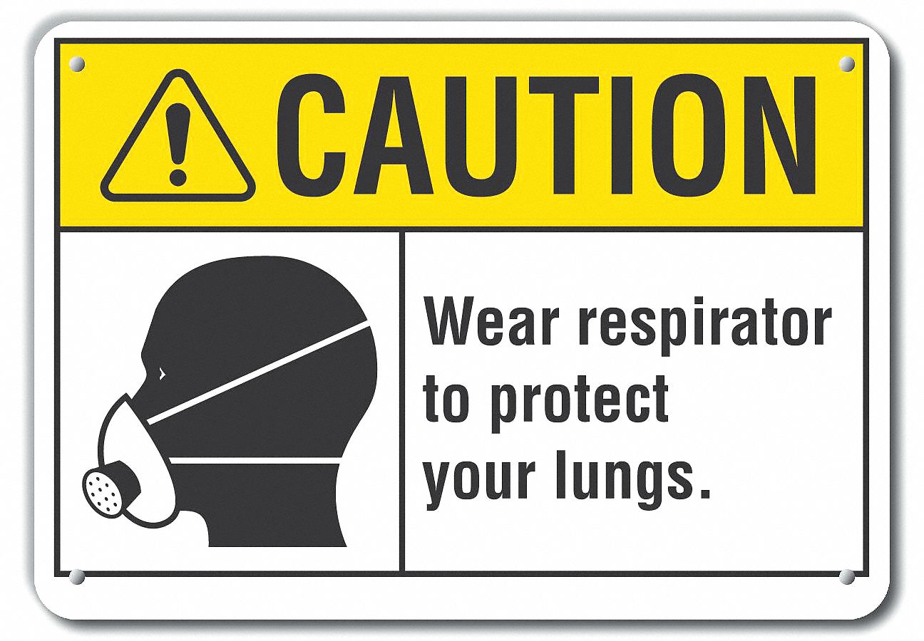 Reflective  Respirator Required Caution Sign: Aluminum, Mounting Holes Sign Mounting, Engineer Grade