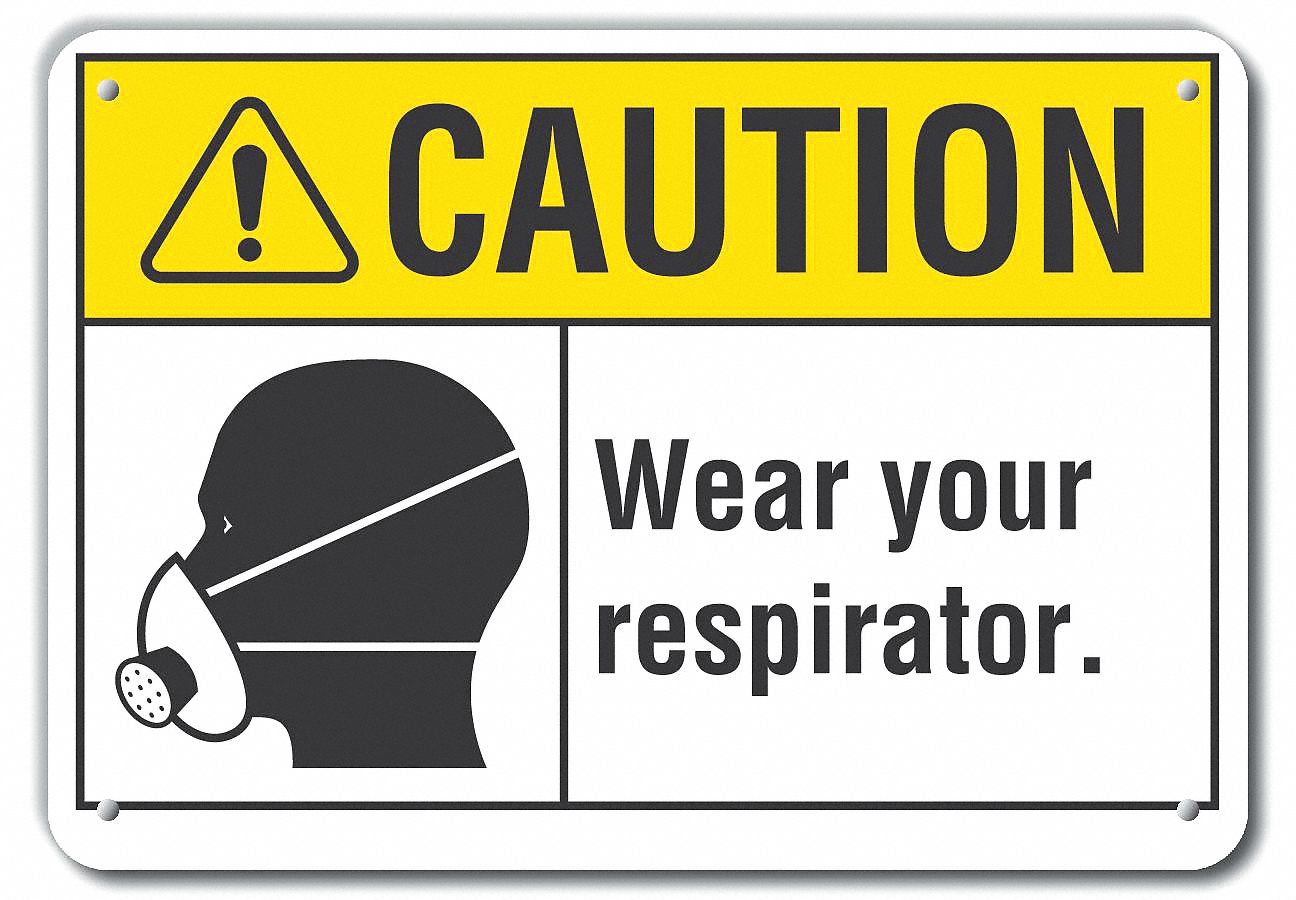 Reflective  Respirator Required Caution Sign: Aluminum, Mounting Holes Sign Mounting, Engineer Grade