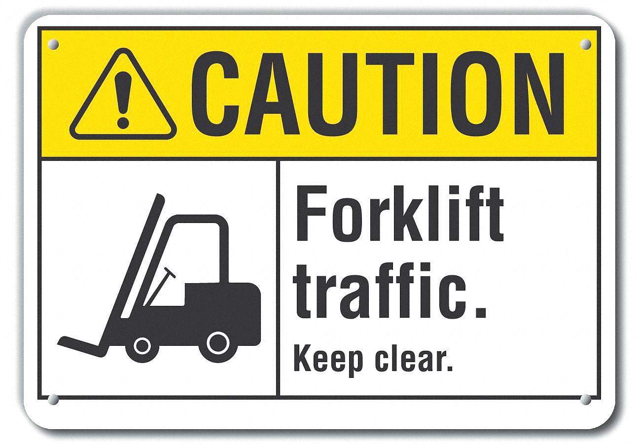 Reflective  Lift Truck Traffic Caution Sign: Aluminum, Mounting Holes Sign Mounting, Engineer Grade