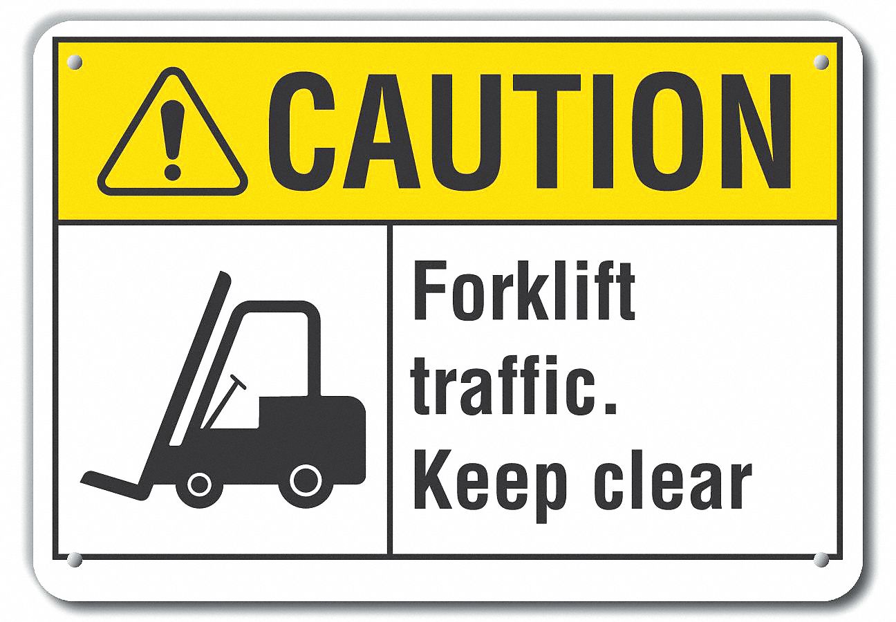 Reflective  Lift Truck Traffic Caution Sign: Aluminum, Mounting Holes Sign Mounting, Engineer Grade