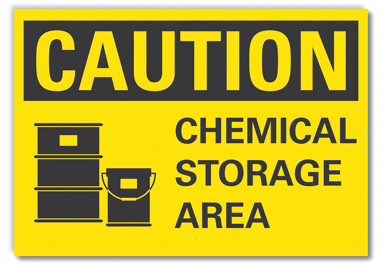 CHEMICALS CAUTION REFLECTIVE LABEL, REFLECTIVE SHEETING, ADHESIVE MOUNT, ENGINEER GRADE, 10INX14IN