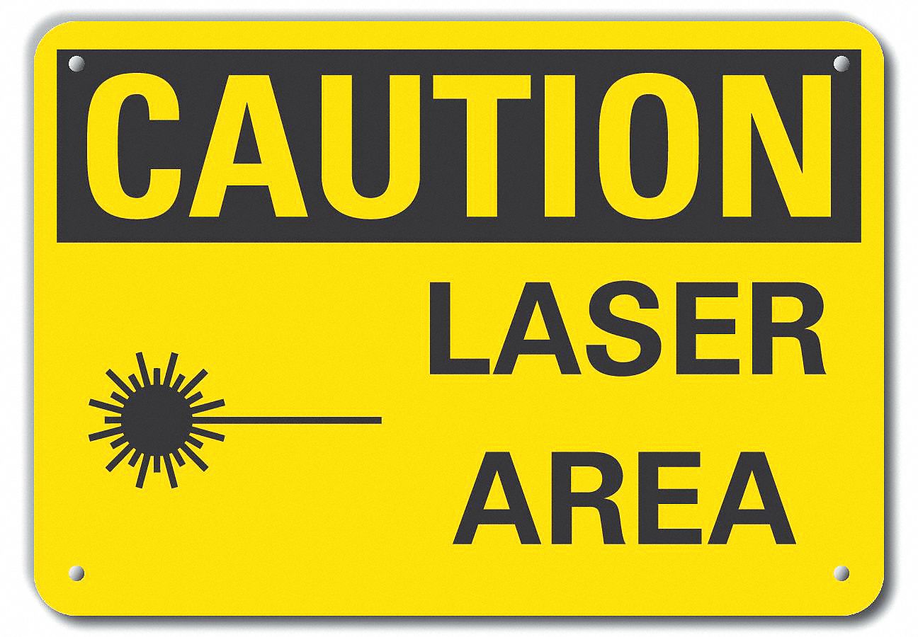 Reflective  Laser Area Caution Sign: Aluminum, Mounting Holes Sign Mounting, Engineer Grade