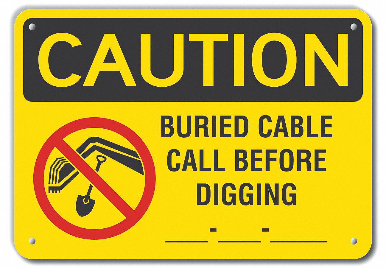 Reflective  Buried Cable Caution Sign: Aluminum, Mounting Holes Sign Mounting, Engineer Grade