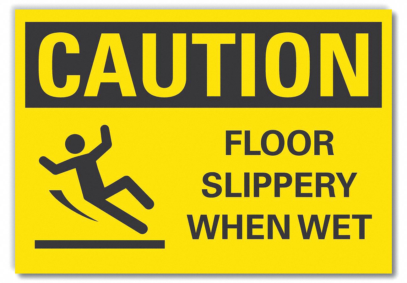 SLIPPERY FLOOR CAUTION REFLECTIVE LABEL, REFLECTIVE SHEETING, ADHESIVE MOUNT, 7 X 10IN