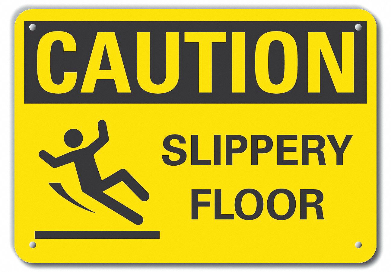 Reflective  Slippery Floor Caution Sign: Aluminum, Mounting Holes Sign Mounting, Engineer Grade