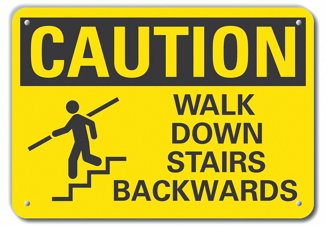 Reflective  Steps Caution Sign: Aluminum, Mounting Holes Sign Mounting, Engineer Grade, Caution