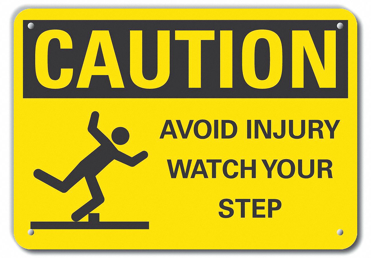 Reflective  Steps Caution Sign: Aluminum, Mounting Holes Sign Mounting, Engineer Grade
