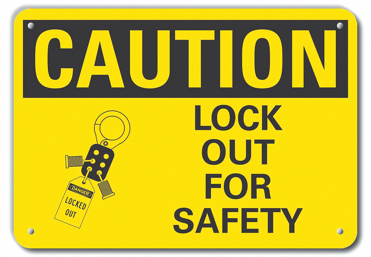 Reflective  Lockout Tagout Caution Sign: Aluminum, Mounting Holes Sign Mounting, Engineer Grade