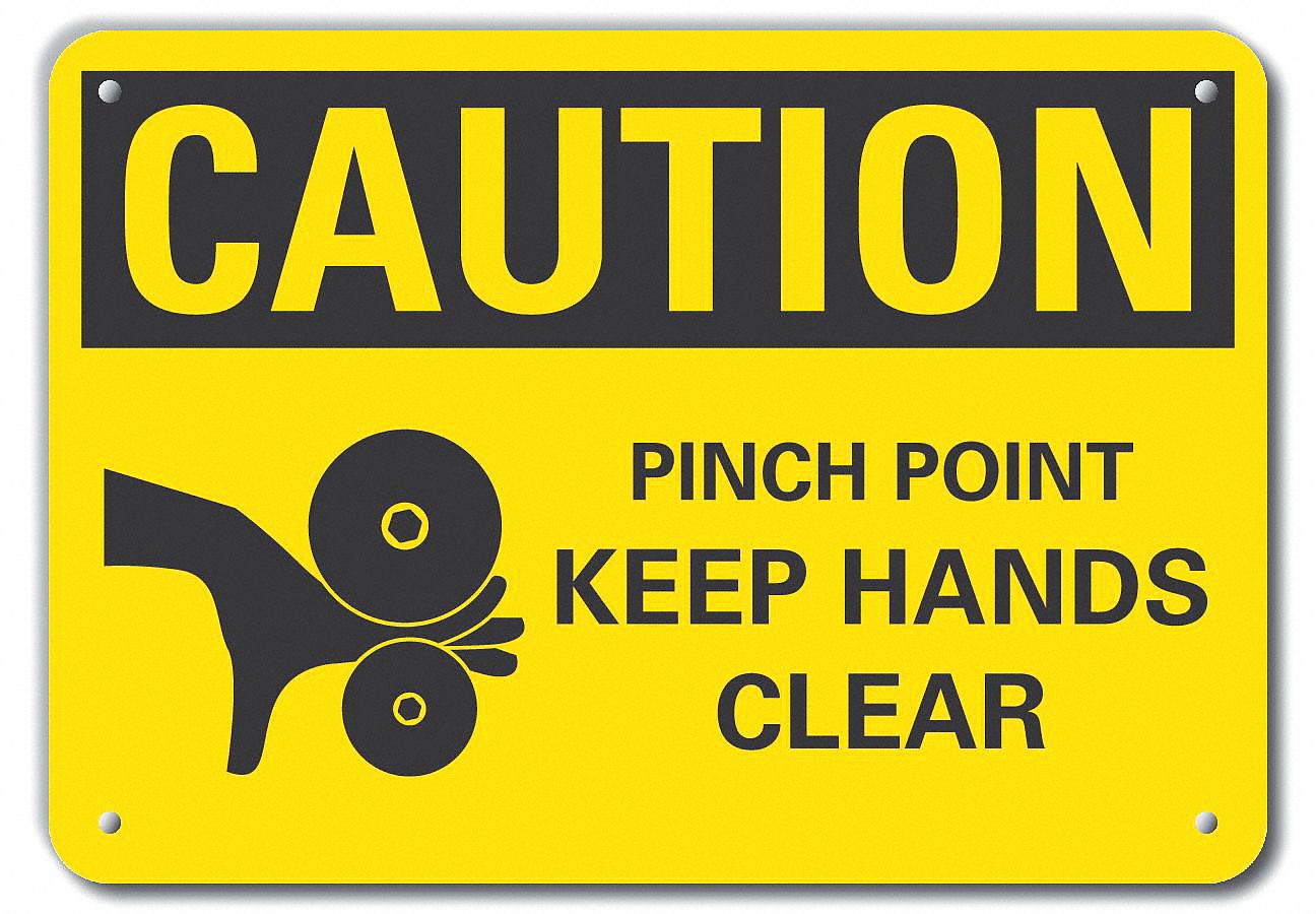 Reflective  Pinch Point Caution Sign: Aluminum, Mounting Holes Sign Mounting, Engineer Grade, Metal
