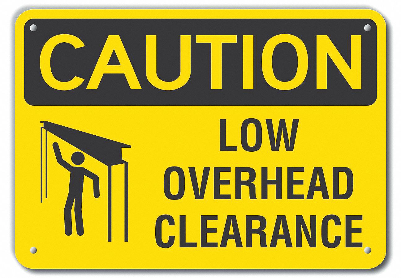 LYLE Caution Sign, Low Overhead Clearance, Sign Header Caution, Plastic